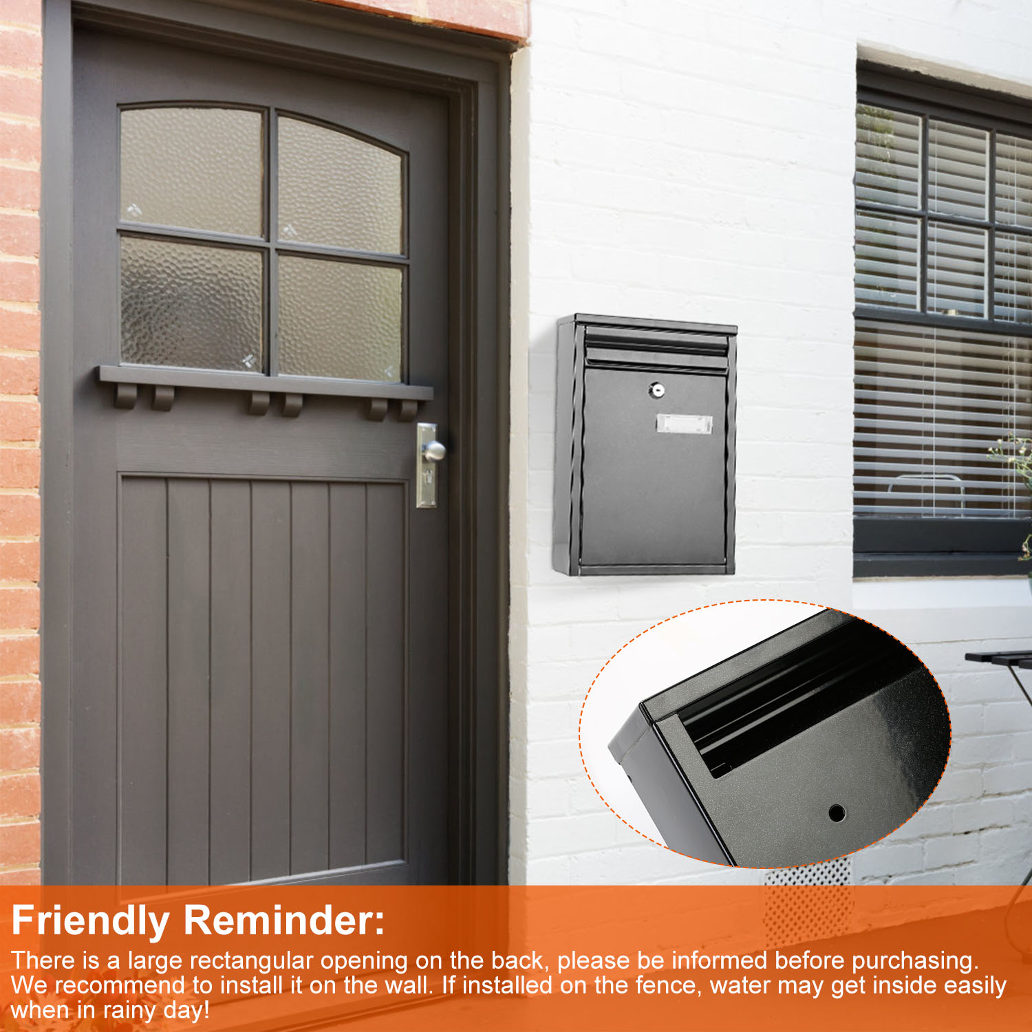 Wall Mount Mailbox Lockable Galvanized Iron Letter Post Box Locking Security Drop Box with 2 Keys for Outside Home Office