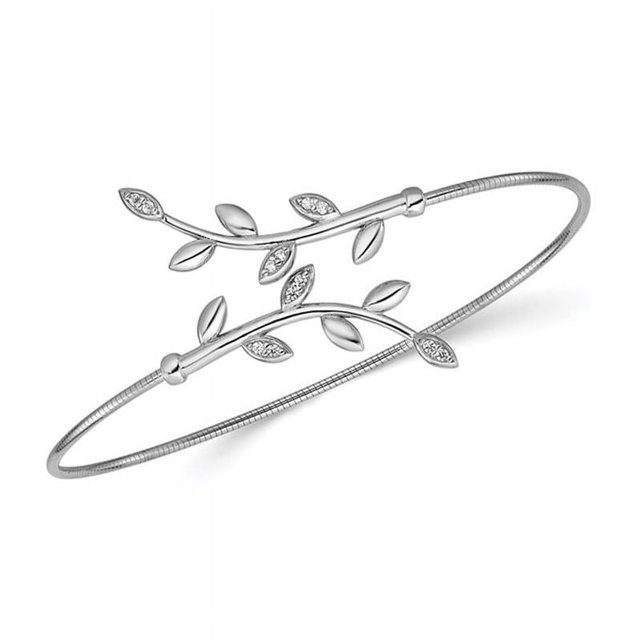 Bracelet jonc flexible Stering Silver Leaf Bypass avec zircones cubiques synthétiques