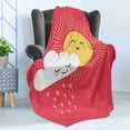 thumbnail image 4 of Rain Soft Flannel Fleece Throw Blanket, Valentines Day Theme Cloud and Sun Pattern with Heart Shaped Rays, Cozy Plush for Indoor and Outdoor Use, 50" x 60", Dark Coral Mustard, by Ambesonne, 4 of 5