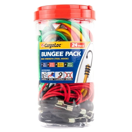 24 Piece Bungee Cord Assortment Bungees Mini Cords Tarp Cord Adj. Hooks O-Ring 42450