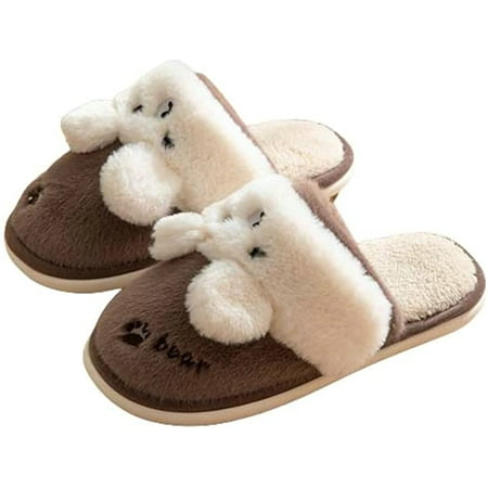 

PIKADINGNIS Cute Bear Bunny Fluffy Warm Slippers for Women Men Trendy Faux Fur Furry Plush Soft Indoor Home House Shoes Winter