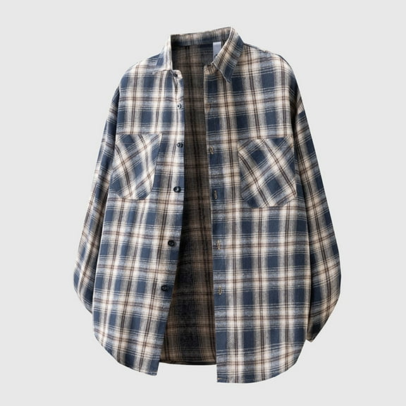 FDGIU Men's Flannel Shirt 2025 - Long Sleeve Button Down Plaid, Soft Fall Winter Casual Top