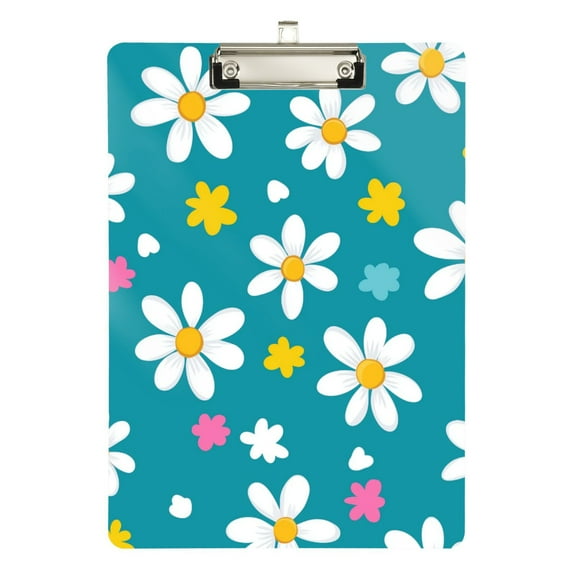 FORMRS Acrylic Clipboard with Low Profile Clip Standard A4 Letter Size, 12.5" x 9", Small Daisy