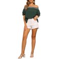 thumbnail image 2 of INSPIRE CHIC Women's Off Shoulder Tops Ruffles Sleeves Smocked Summer Beach Boho Casual Blouses XS Dark Green, 2 of 6