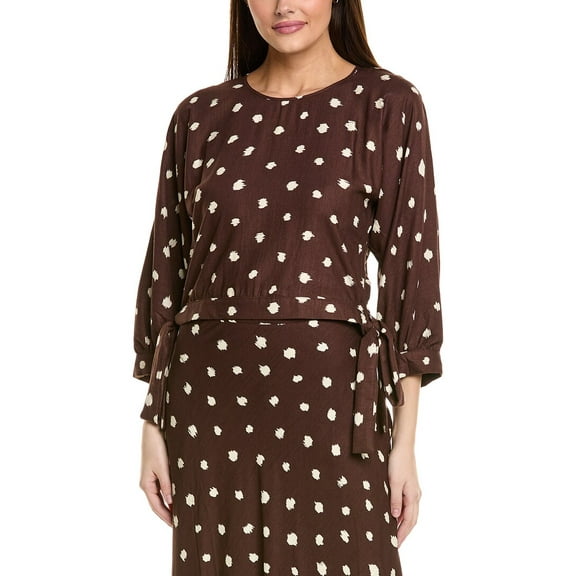 1.STATE womens  Ties Linen-Blend Blouse, xs, Brown