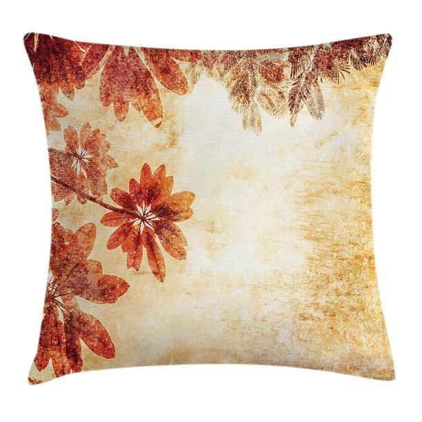 Burnt Orange Decor Throw Pillow Cushion Cover by , Leaves Pattern