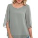 thumbnail image 2 of Camiseta de gasa informal con cuello redondo y mangas con volantes y doble capa para mujer, color gris XL, 2 of 5