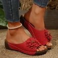 thumbnail image 2 of Slippers for Women,Stylish Opentoe Wedges With Leather Top And Flower Slippers Are Comfortable Shoes With Temperament,Womens Slippers,Red,6, 2 of 9