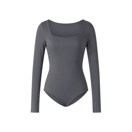 

Liacowi Women Long Sleeve Bodycon Romper Casual Square Neck Short Jumpsuit Solid Color One Piece Playsuits Bodysuits