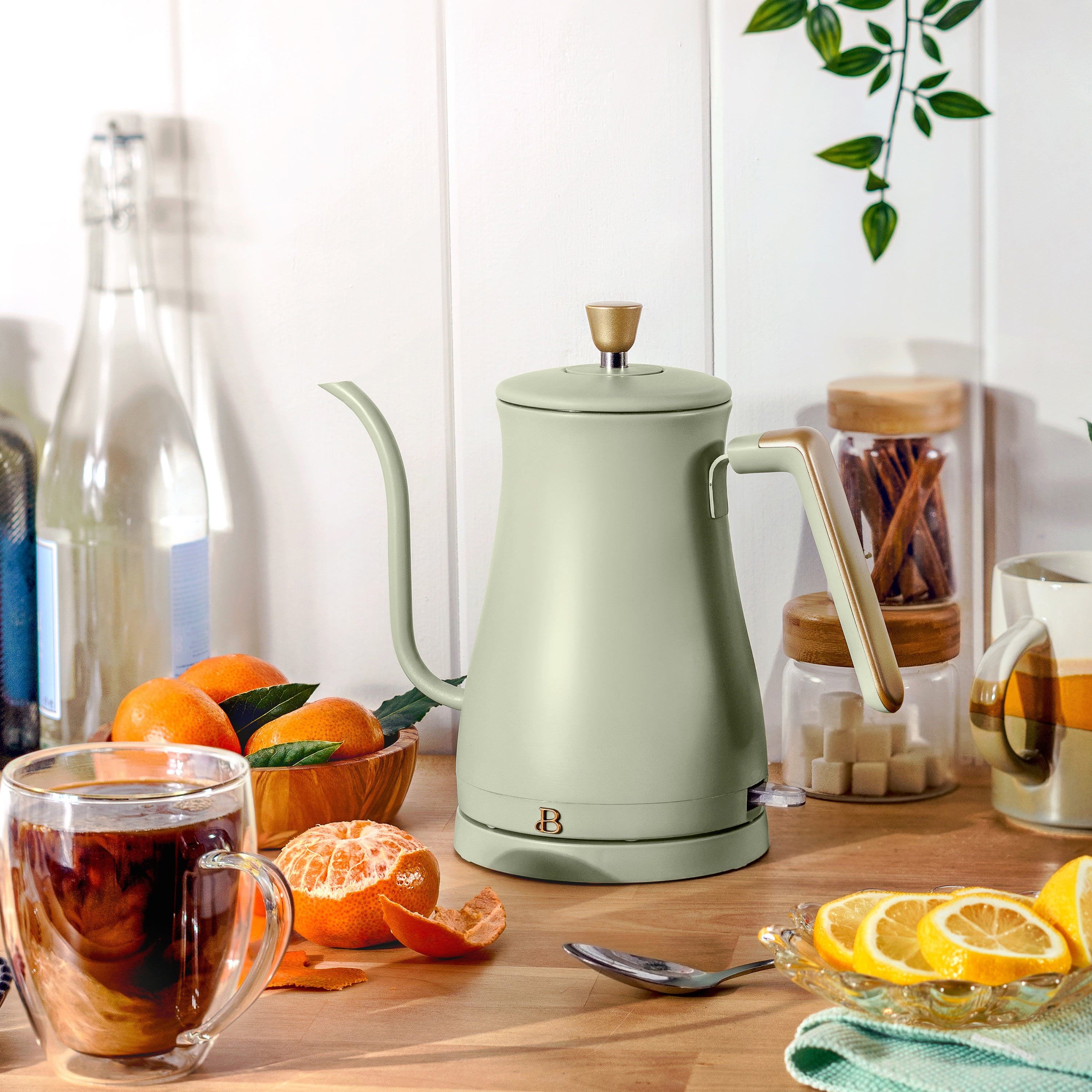 Beautiful 1-Liter Electric Gooseneck Kettle 1200 W, Sage Green by Drew Barrymore