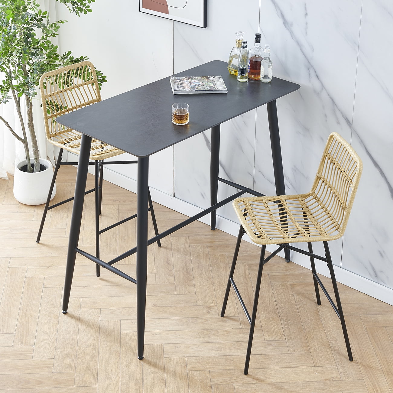 Rattan Wicker Bar Stools Counter Height Kitchen Stools for Island