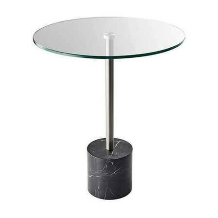 End Table - Black Marble Base & Glass Top - Modern Accent Table - 17.75" Square - Sleek Steel Frame