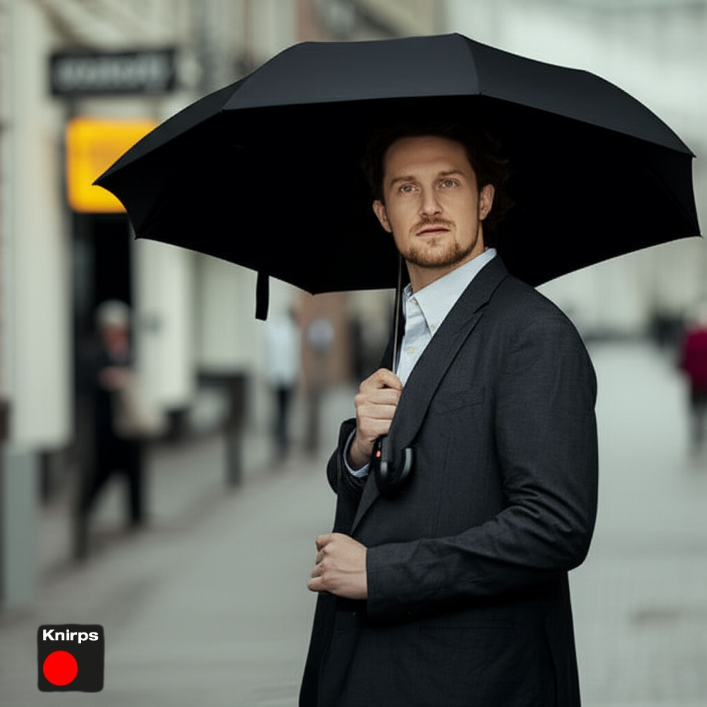Knirps T.260 Duomatic Medium Pocket Rain Umbrella in Black– Automatic Open Close, Wind-Tunnel Tested to 93mph, Hook Handle Design, 38in Canopy, OEKO-TEX, Fits in Backpacks & Purses