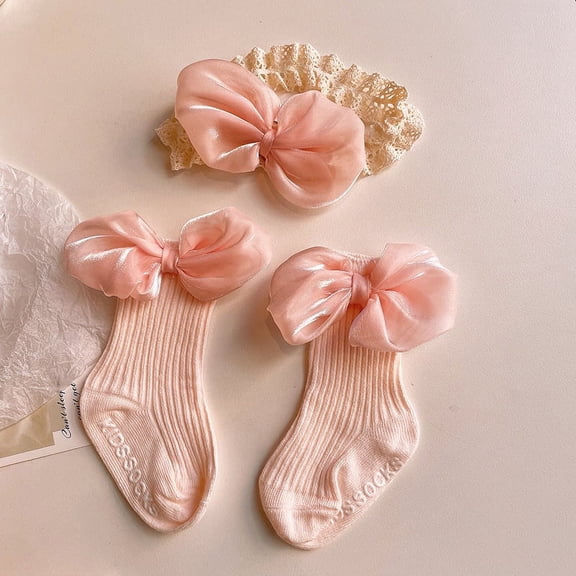 Baby Girl Headbands and Socks Set, Soft Bowknot Hairbands Hair Bows Knit Socks for 0-3 Years Newborn Infants Toddlers Photography Props Gifts