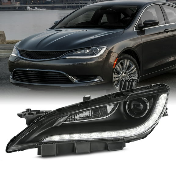 AKKON - Fits 2015-2017 Chrysler 200 [Halogen Type] Projector Black Trim Headlight Driver Left Side w/ LED DRL Running