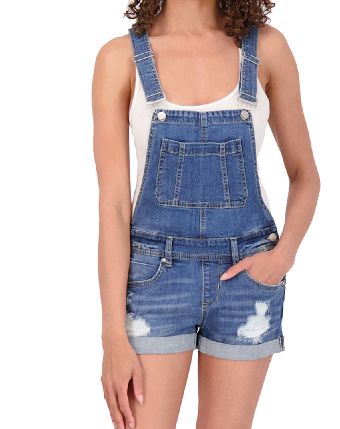 dollhouse Womenâs Shortalls - Basic Stretch Denim Jean Shorts Overalls - Walmart.com
