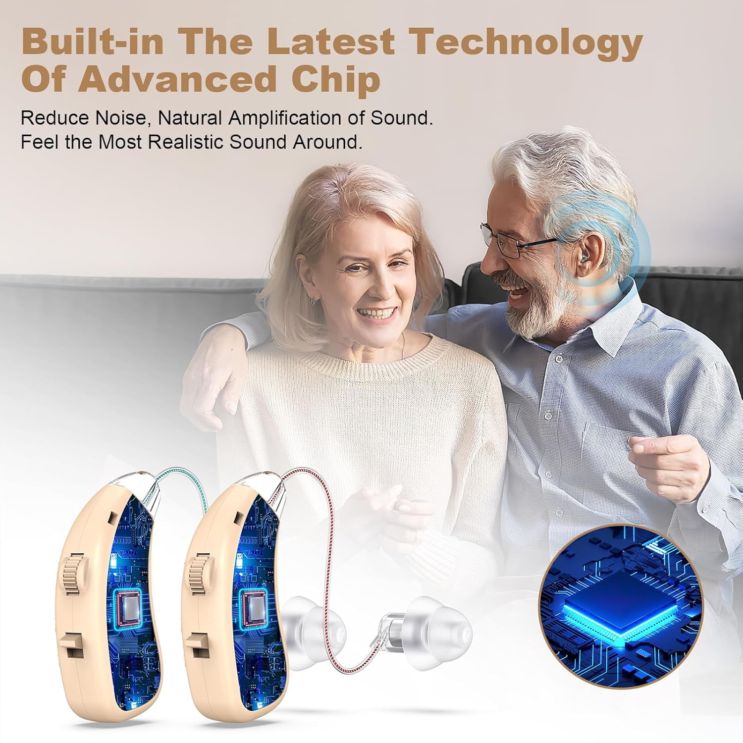 Rechargeable Hearing Aids For Seniors, Sound Amplifier With Noise Canceling Function, Digital Hearing Aid With Charging Case, Hearing Amplifier For Adults With Hearing Loss (Brown)