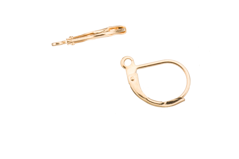 Earring Findings Lever-Backs - 16K Gold-Finished Brass, 5mm Cup, Surgical Steel Pin, Pack Of 20