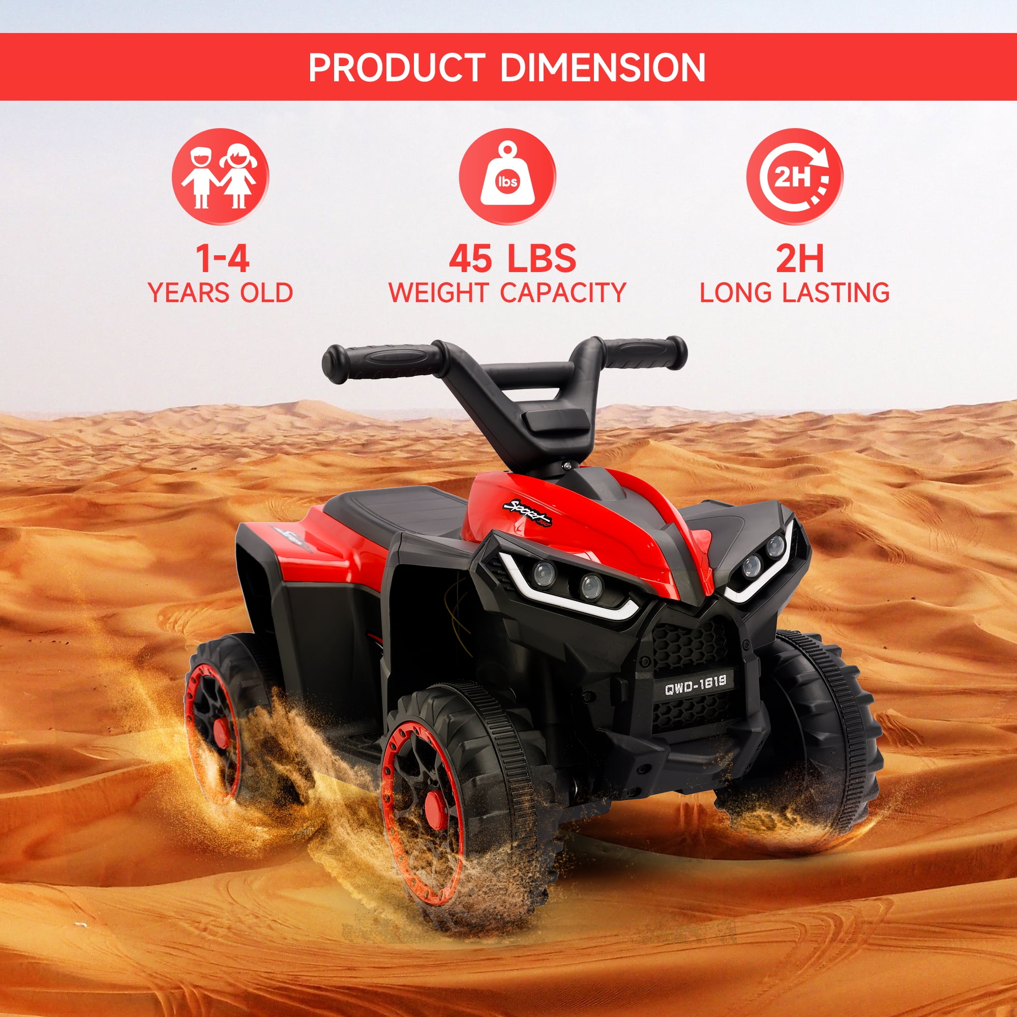 Bruce&Shark Toy Car 12V Ride On Atv For Kids Off-Road 4 Wheeler Quad Children Mountain Dirt Electric Car
