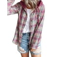 thumbnail image 3 of Hibeli Plaid Flannel Shirts for Women Long Sleeves Hooded Button Down Shirt Blouse, 3 of 5