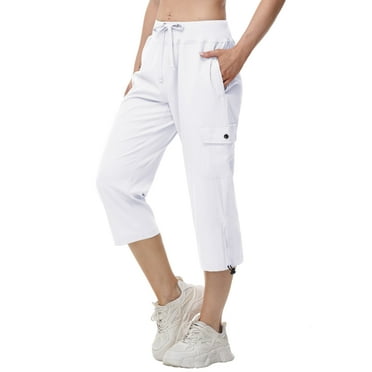 Xidunhg Women's Capri Pants Wide Leg Plus Size Lightweight Quick Dry Casual Summer Sweatpants Hiking Walking Khaki M