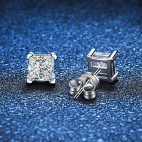 "2 Ct Princess Cut Moissanite Stud Earrings | 14K White Gold Plated Silver"