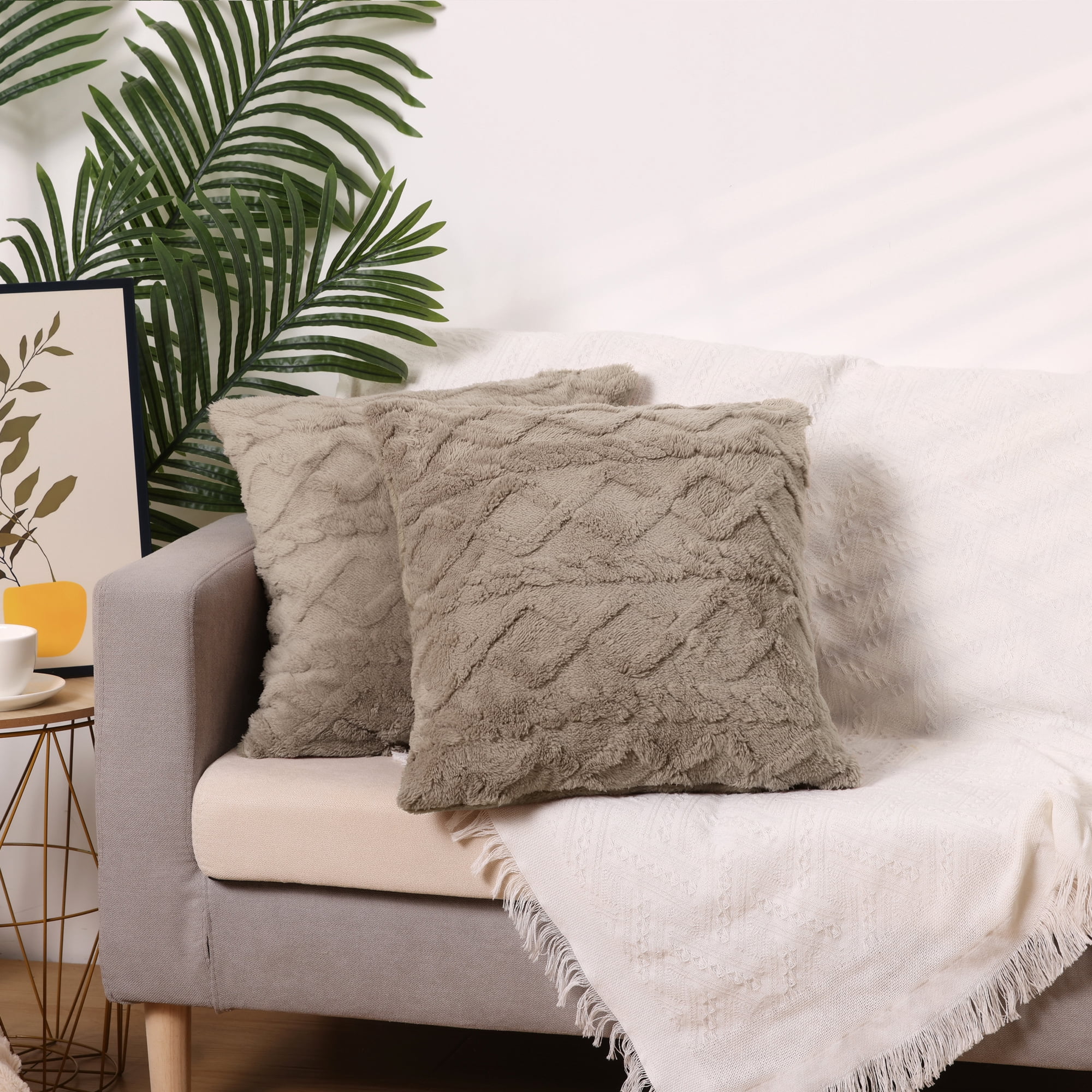 Unique Bargains Solid Striped Soft Sofa Decorative Pillow Covers (2 Count) Camel 18" x 18"