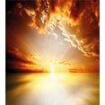thumbnail image 3 of Sun Duvet Cover Set, Majestic Sunset View Tranquil Horizon Dramatic Skyscape Clouds Ocean Outdoors, Decorative 3 Piece Bedding Set with 2 Pillow Shams, Calking Size, Yellow Dark Orange, by Ambesonne, 3 of 3