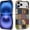 Checked Fabric Pattern Collage, variant on Case for iPhone 17, Hybrid Heavy Duty 2 in 1 Full Body Rugged Shockproof Protection Glossy Case for iPhone 17 Gold Blue Collage Turtle Flower