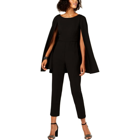 Adrianna Papell Womens Cape Crepe Jumpsuit Black 6