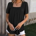 thumbnail image 2 of Annhoo Womens Tops Summer Casual Knitted Short Sleeve Pleated Square Neck Dressy Shirts Fashion Beach Blouse Tees, 2 of 3