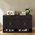 thumbnail image 2 of Hassch 59 Inch Farmhouse Buffet Sideboard, Coffee Bar Cabinet with 3 Drawers and 4 Doors, Storage Cabinet with Side Hooks and Adjustable Shelf for Living Room, Dining Room, Hallway, Black, 2 of 10