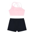 thumbnail image 4 of TiaoBug Kids Girls 2 Piece Dance Sport Outfits Gymnastics Dancewear Cami Crop Top with Booty Shorts Set Pink&Black 8, 4 of 7