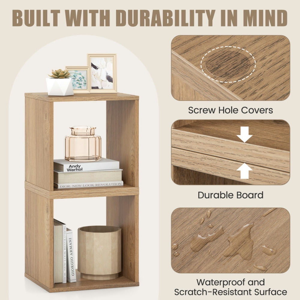 Demi Bonn 2-Tier Cubes Stackable Bookcase for Living Room and Study, Freestanding Display Shelf Bookshelf, Beige