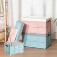 thumbnail image 3 of Foldable Storage Bins with Lids Plastic Collapsible Storage Box Portable Stackable Grocery Books Container Folding Latching Storage Crate with Removable Pulley and Pull Rod (Pink  M), 3 of 9