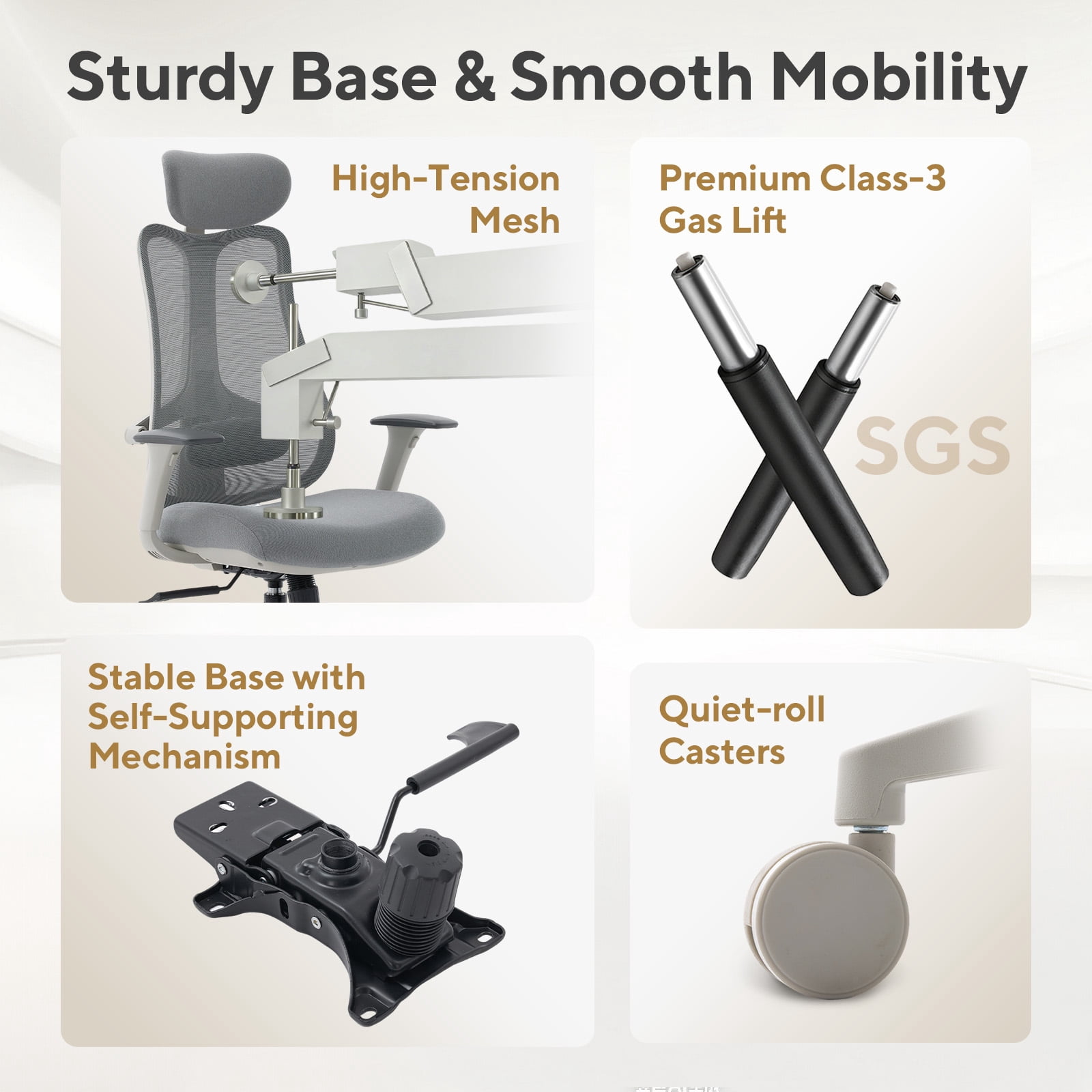 Nouhaus Fluido Ergonomic Office Chair - Adjustable Back Height & Dynamic Lumbar Support, High Back Mesh Executive Desk Chair,  Gray