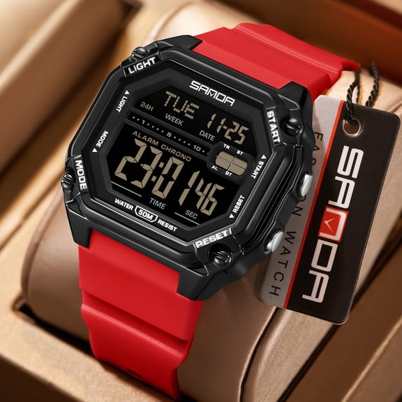 Digital Watches for Men Women Waterproof Unique Rectangle Watch Stopwatch Countdown Alarm Analog Silicone Strap Transparent Case