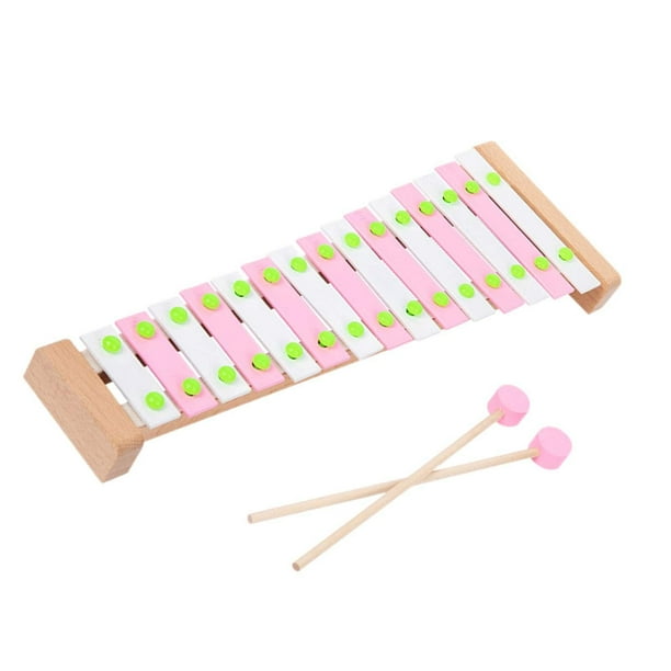 Glockenspiel de 15 notas, marco de madera, Piano de juguete para golpear a mano, juguete Montessori para sesiones familiares, en casa, , Rosa