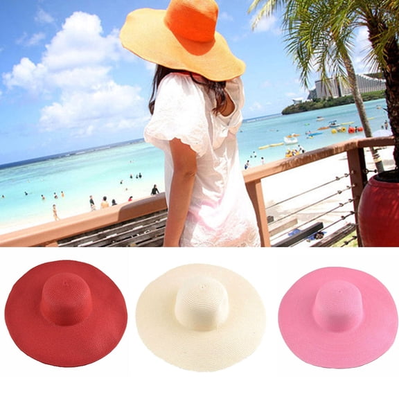 Happy Date Womens Sun Straw Hat Wide Brim  Summer Hat Foldable Roll up Floppy Beach Cap for Women