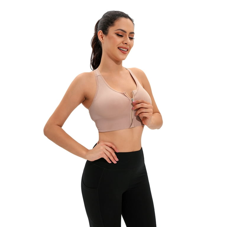 FOCUSSEXY Women Zip Front Sports Bra Post-Surgical Sports Support