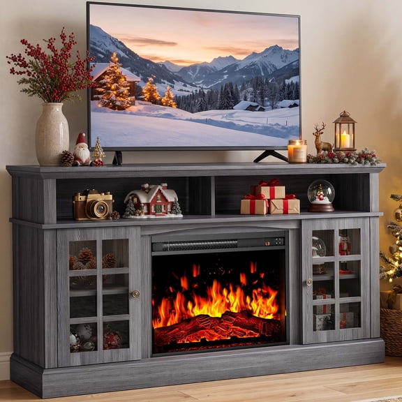 Electric Fireplace TV Stand for 75″ TVs Fireplace Entertainment Center TV Console Table with 23″ Fireplace, Holds up to 200 lbs