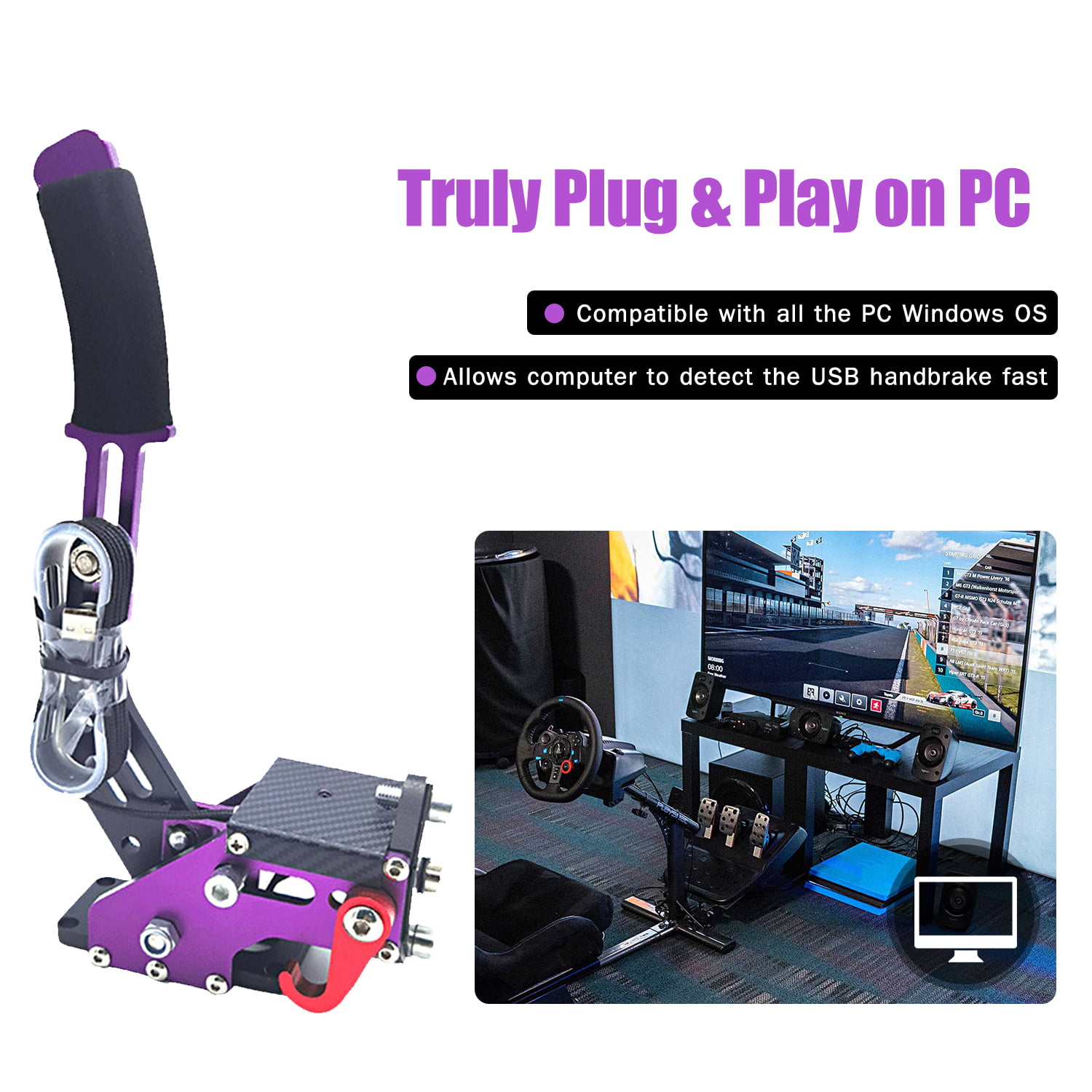 Eccomum 14Bit PC USB Handbrake Sim Racing Handbrake Plug  Play for G27 G29  Steam Drift Rally Racing Games - Walmart.com