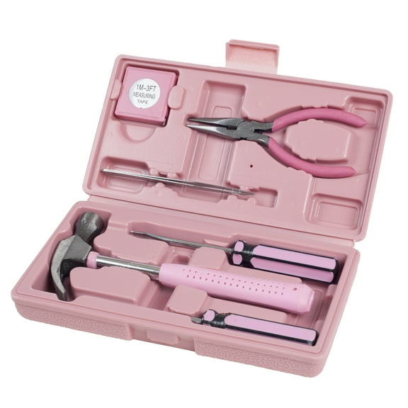 Household Hand Tools, Pink Tool Set - 7 Piece by Stalwart, Set Includes – Hammer, Screwdriver Set, Pliers (Repair Kit for the Home, Office, or Car)