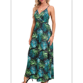 thumbnail image 3 of Women'S 2025 Summer Maxi Dress Floral Tie Front Spaghetti Strap Casual Boho Beach Flowy Sundress Green L, 3 of 6