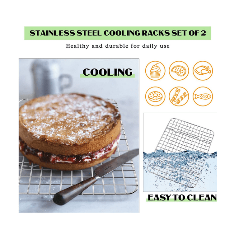 Cooling Rack Set of 2 Stainless Steel Baking Rack 30 x 23 x1.5cm for Baking Sheet Cookie Pan Oven Safe Heavy Duty Fits for Cooling Baking Grilling