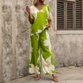 thumbnail image 4 of Snorda Pants Set for Women Floral Printed V-Neck Short Sleeve Top and Elastic Drawstring Waist Wide Leg Pants Summer Ladies 2 Piece Casual Loose Outfits for Daily Wear, 4 of 9