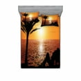 thumbnail image 2 of Ambesonne Retro Fitted Sheet & Pillow Sham Set, Girl Tropic Beach with Sunset, Twinxl, Orange Black, 2 of 3