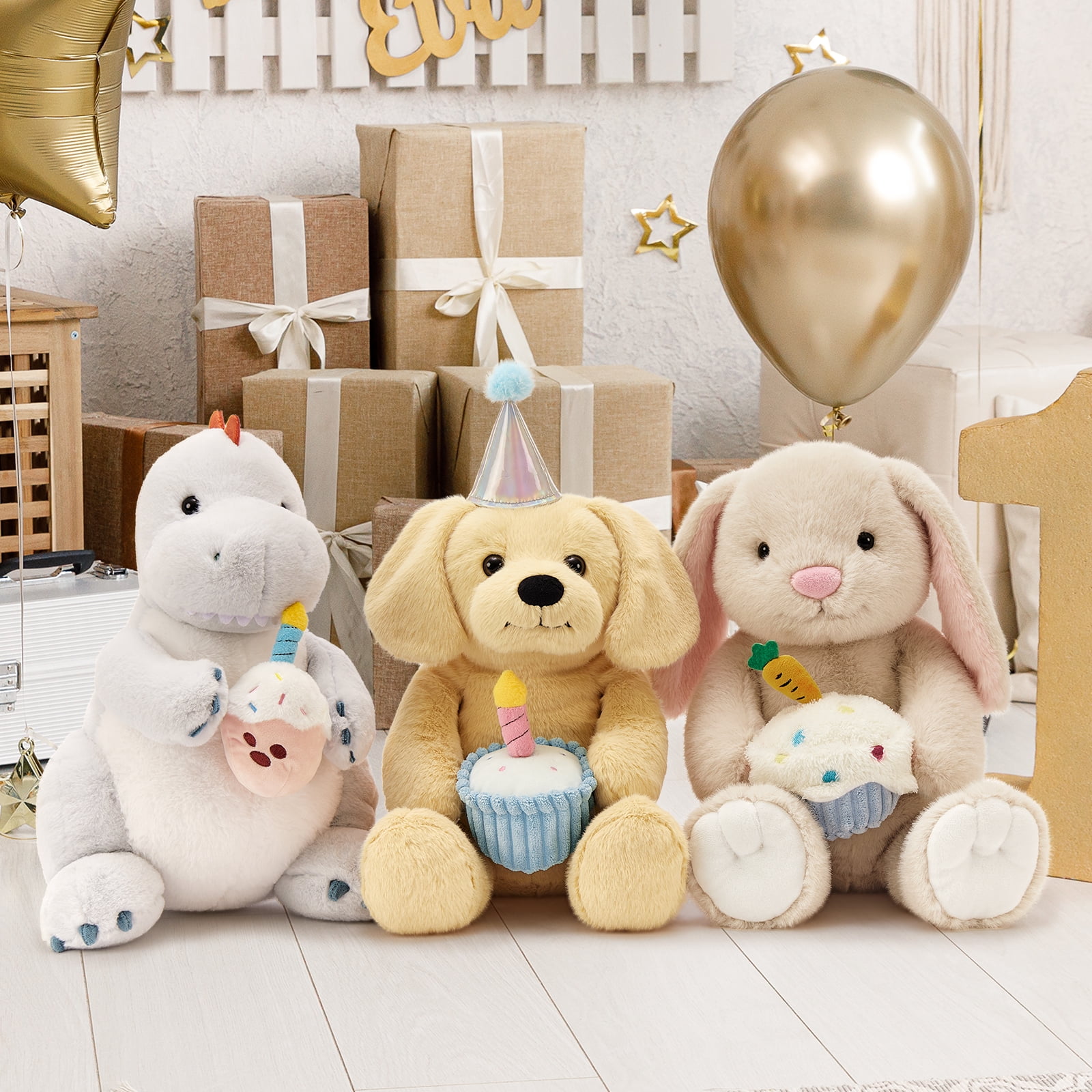 MaoGoLan 18'' Labrador Stuffed Animal Stuffed Labrador With A Birthday Cake And Glow-in-the-dark Candle Plush Toy