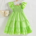 thumbnail image 5 of Kaprioy Toddler Girl Dress Summer Outfits Kids Ruffle Cap Puff Sleeves Boho Dresses Casual Sundress for Girls Stylish Flutter Sleeve Hollowed Out Girls Dress, 5 of 5