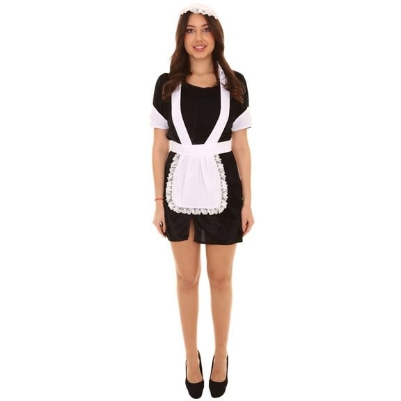 HPO Adult Gothic Horror Maid Costume for Women – Black & White Retro Dress for Halloween